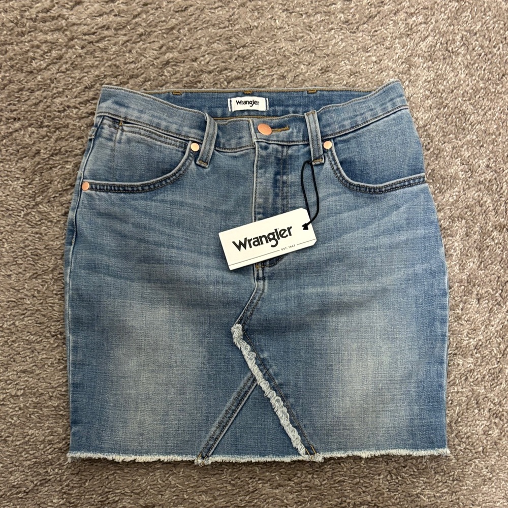 Wrangler Light Blue Denim Frayed Hem Mini Skirt